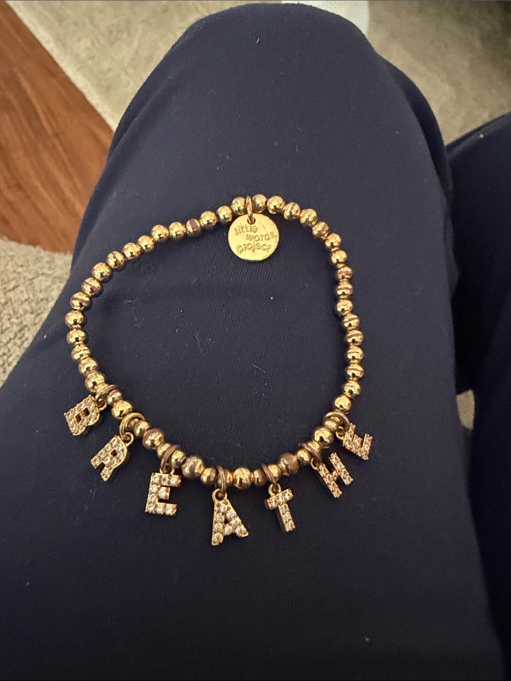 Little Words Project Gold Beaded Bracelet with 'BREATHE' Crystal Letter Charms
